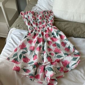 Floral Pink and White Romper Mini Dress